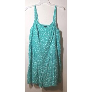 Torrid Womens Short Romper Sz 2 Green Spaghetti Strap Elastic Back Pockets Loose